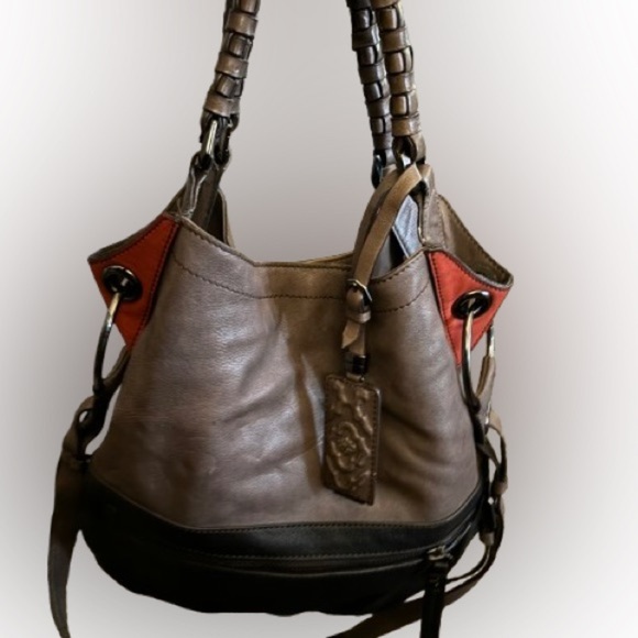 ☀️orYANY Selina Leather Hobo Purse Satchel Handbag Brown Black Color Block - Picture 1 of 8